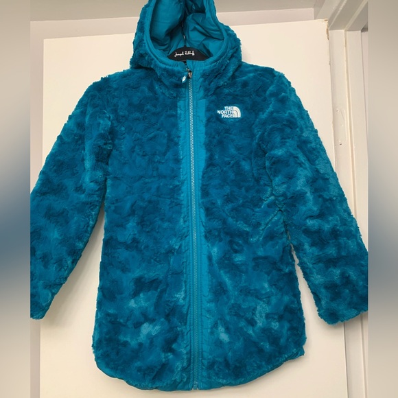 NORTH FACE GIRLS LONG REVERSIBLE COAT, 2 zipped pockets,hooded,warm,washable 😀 - Picture 10 of 14